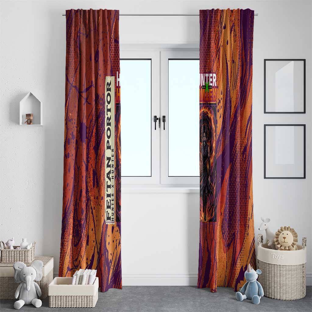 Feitan Portor Flame Aura Design Window Curtain with Sword Stance and Intense Anime Artwork - The Mazicc