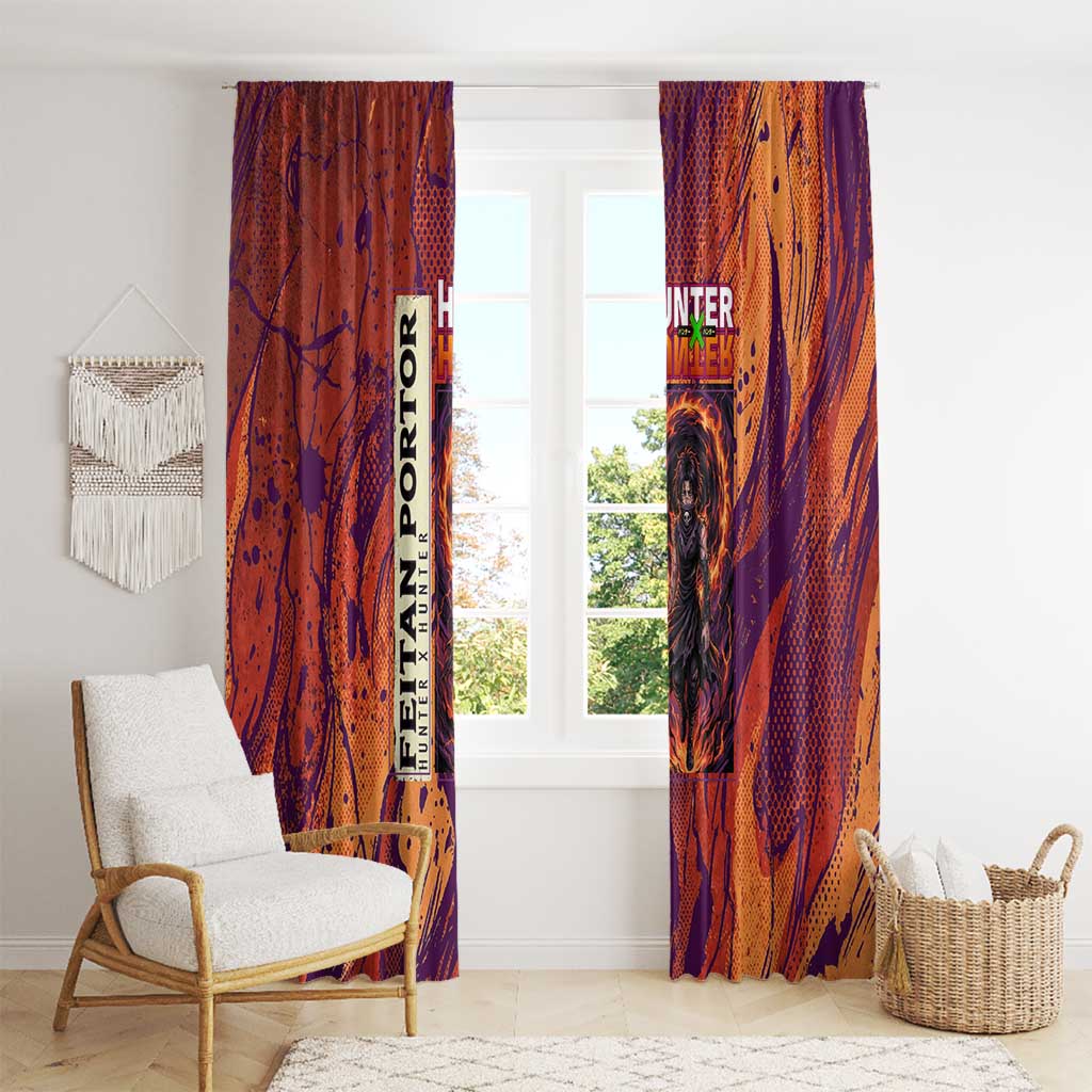 Feitan Portor Flame Aura Design Window Curtain with Sword Stance and Intense Anime Artwork - The Mazicc