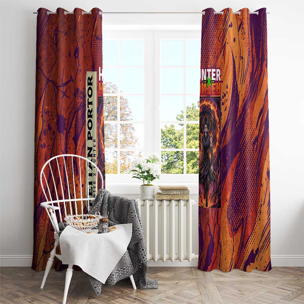 Feitan Portor Flame Aura Design Window Curtain with Sword Stance and Intense Anime Artwork - The Mazicc