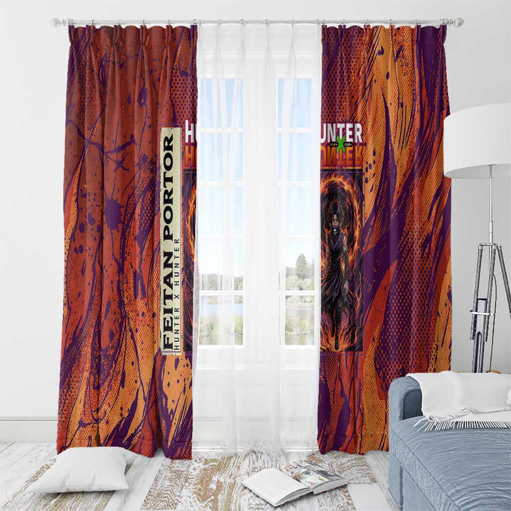 Feitan Portor Flame Aura Design Window Curtain with Sword Stance and Intense Anime Artwork - The Mazicc