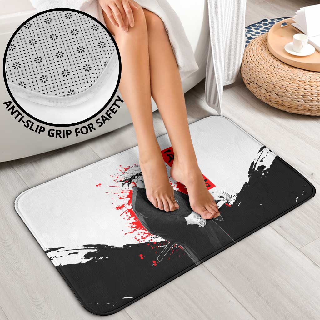 Satoru Gojo Jujutsu Kaisen Samurai Style Bathroom Set with Katana, Red Kanji and Oni Mask Illustration - The Mazicc