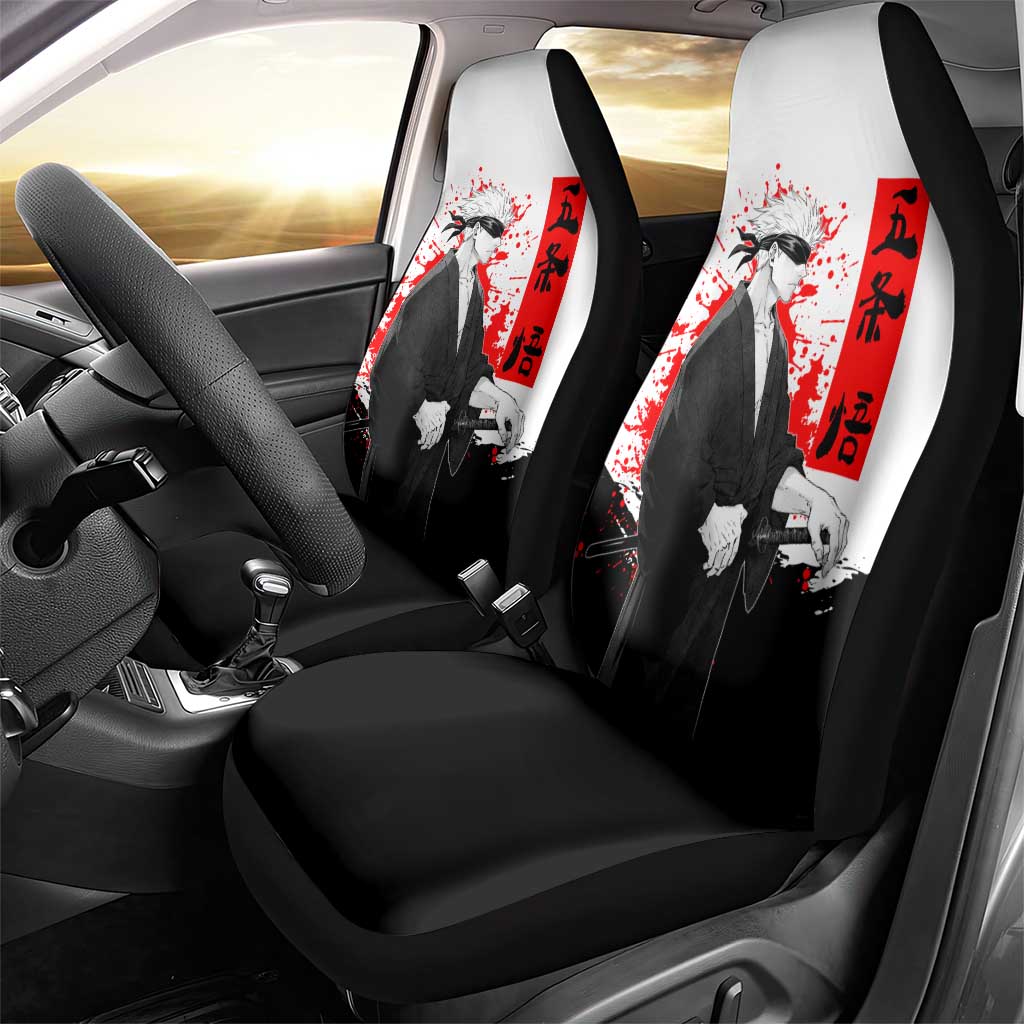 Satoru Gojo Jujutsu Kaisen Samurai Style Car Seat Cover with Katana, Red Kanji and Oni Mask Illustration - The Mazicc