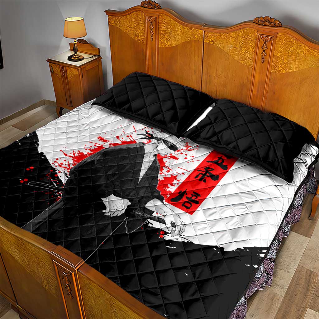 Satoru Gojo Jujutsu Kaisen Samurai Style Quilt Bed Set with Katana, Red Kanji and Oni Mask Illustration - The Mazicc