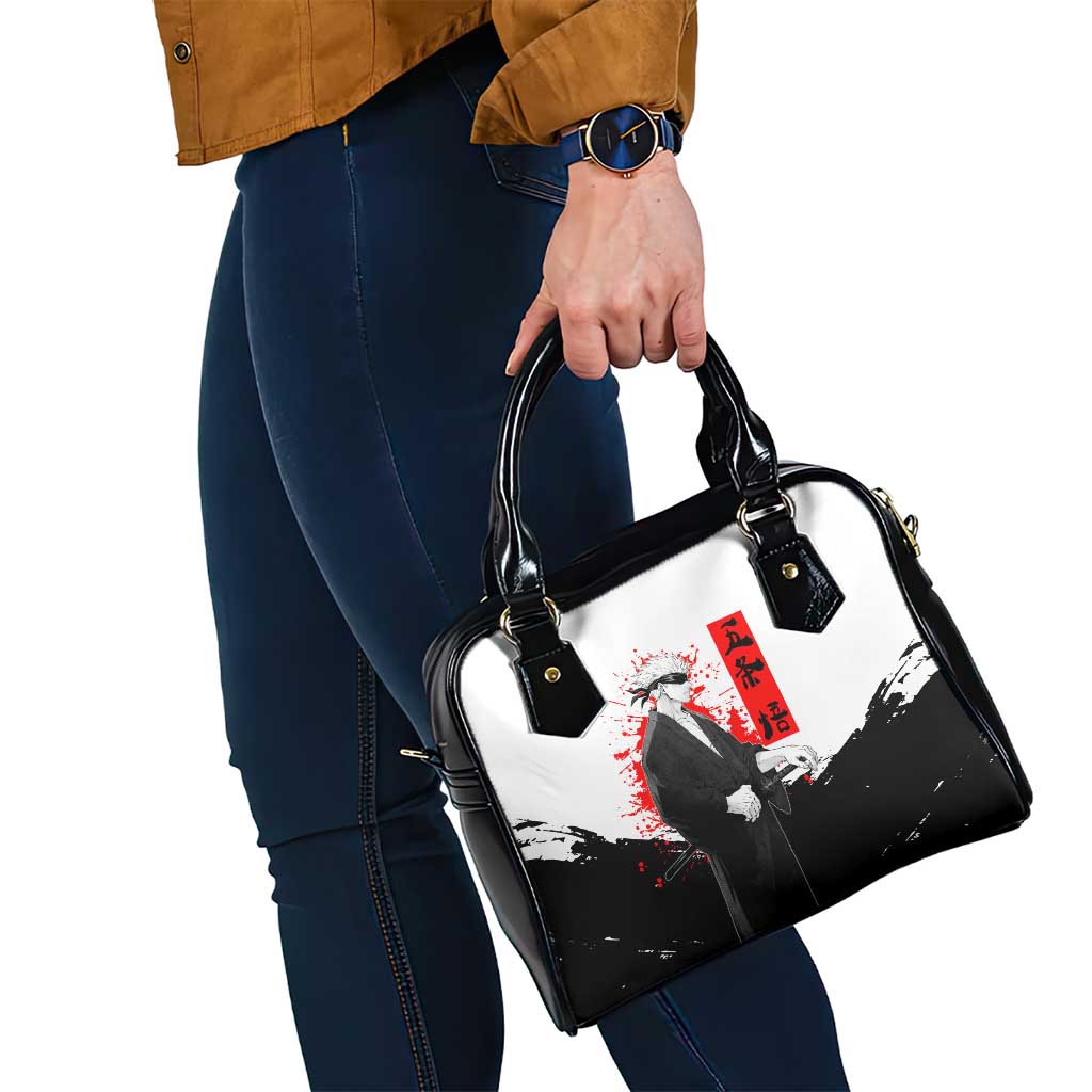 Satoru Gojo Jujutsu Kaisen Samurai Style Shoulder Handbag with Katana, Red Kanji and Oni Mask Illustration - The Mazicc