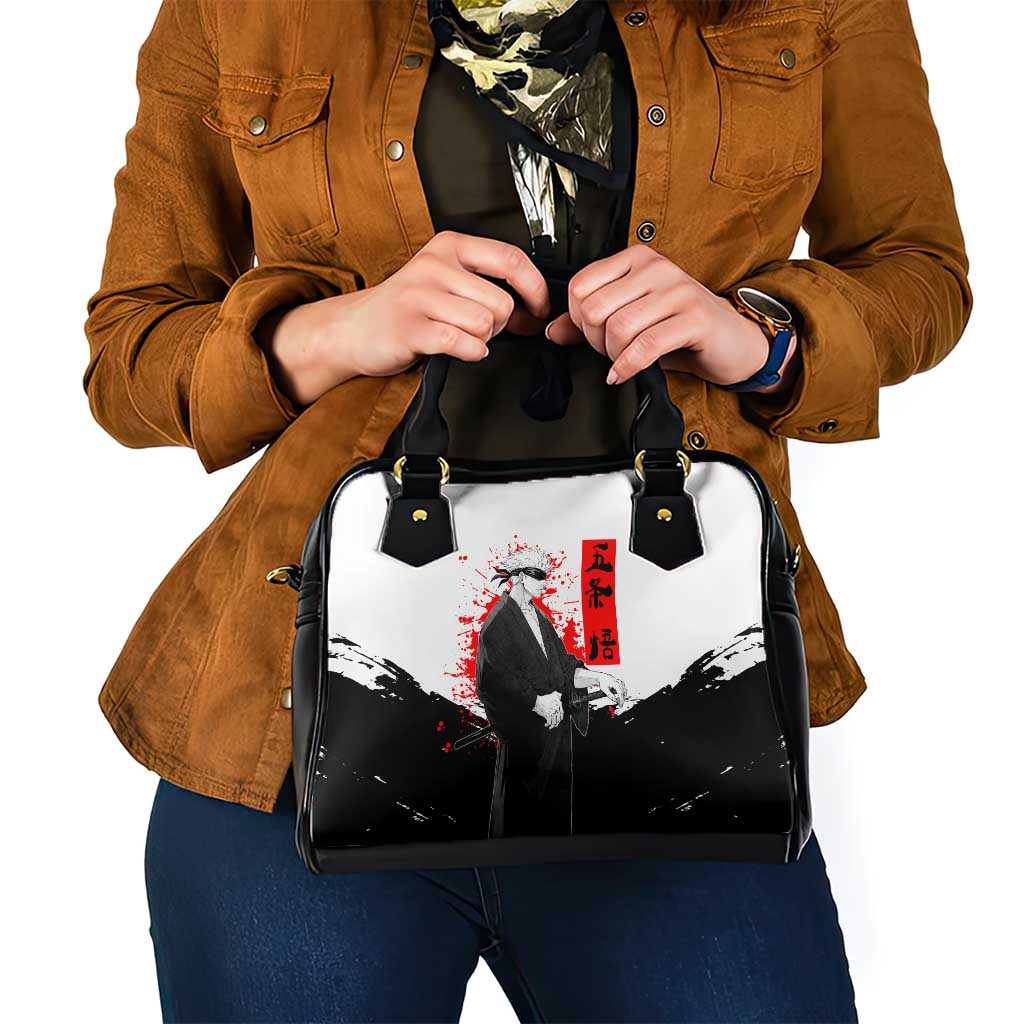 Satoru Gojo Jujutsu Kaisen Samurai Style Shoulder Handbag with Katana, Red Kanji and Oni Mask Illustration - The Mazicc