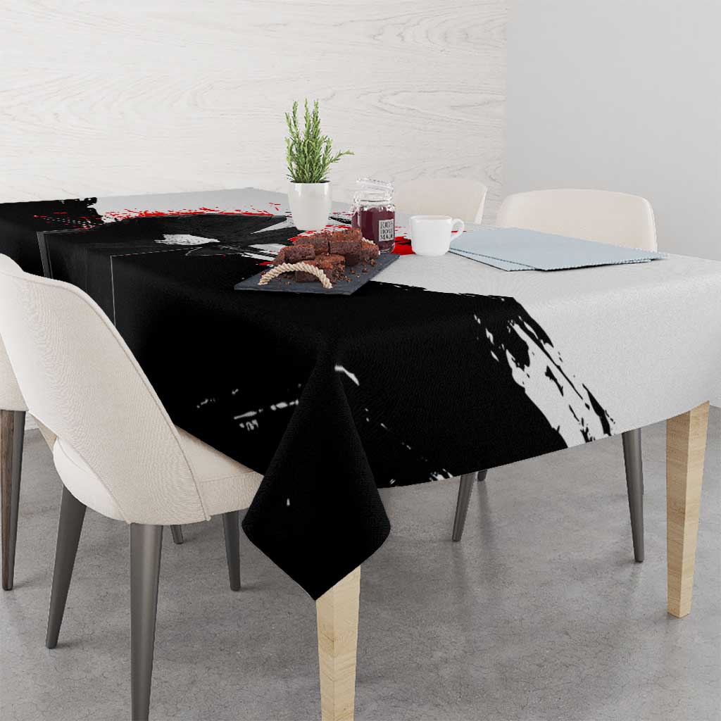 Satoru Gojo Jujutsu Kaisen Samurai Style Tablecloth with Katana, Red Kanji and Oni Mask Illustration - The Mazicc