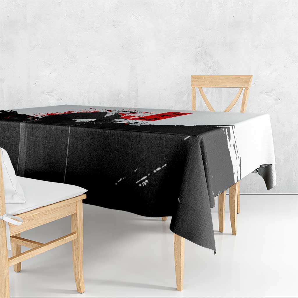 Satoru Gojo Jujutsu Kaisen Samurai Style Tablecloth with Katana, Red Kanji and Oni Mask Illustration - The Mazicc