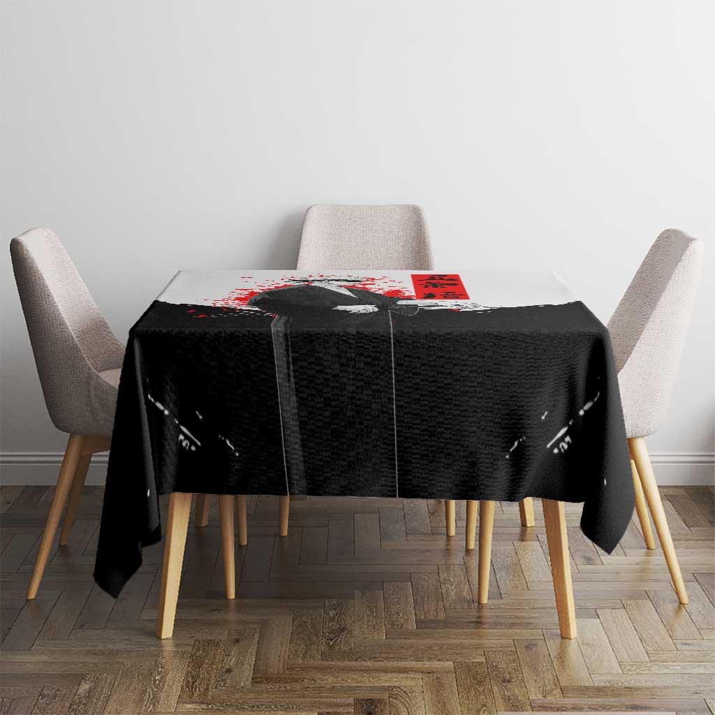 Satoru Gojo Jujutsu Kaisen Samurai Style Tablecloth with Katana, Red Kanji and Oni Mask Illustration - The Mazicc