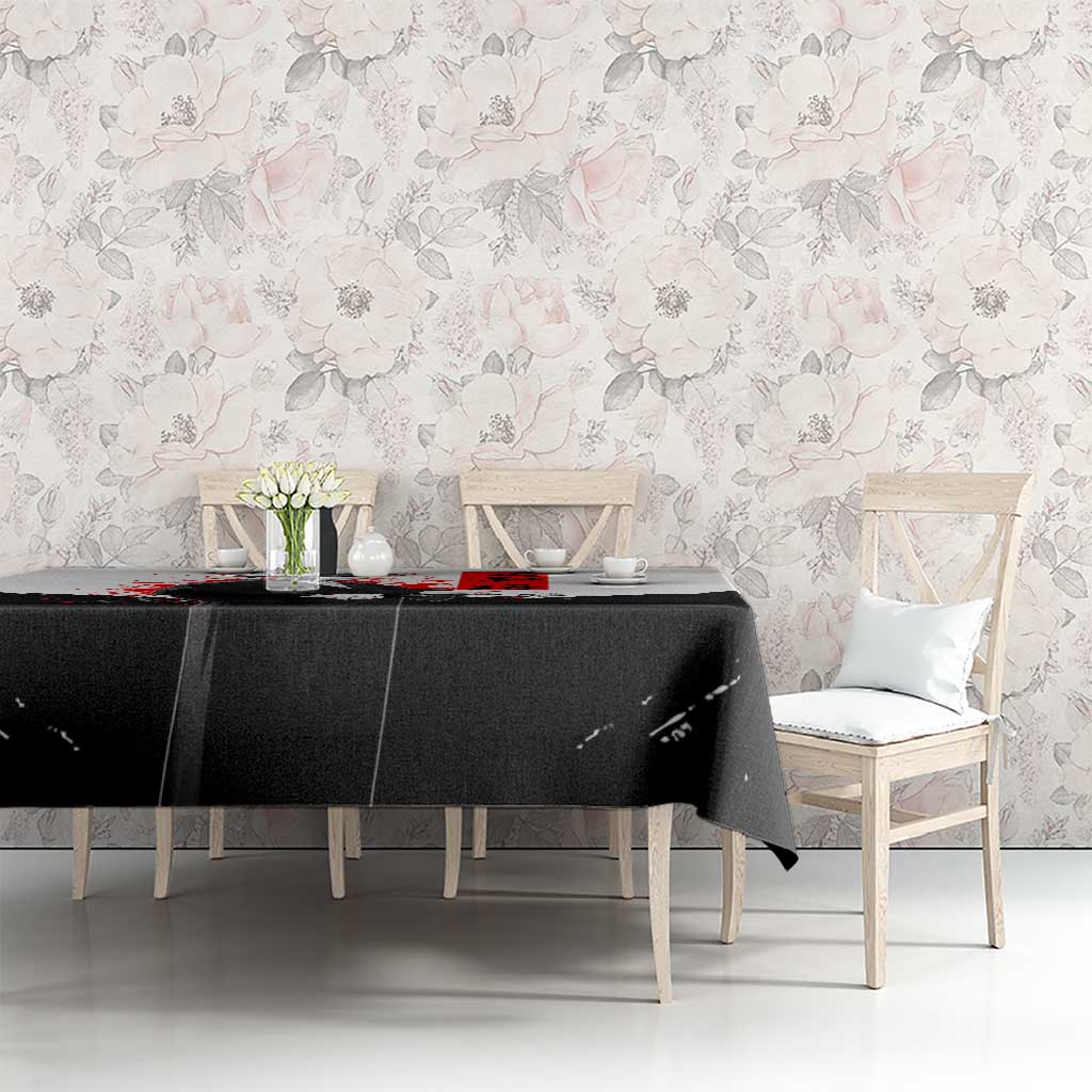 Satoru Gojo Jujutsu Kaisen Samurai Style Tablecloth with Katana, Red Kanji and Oni Mask Illustration - The Mazicc