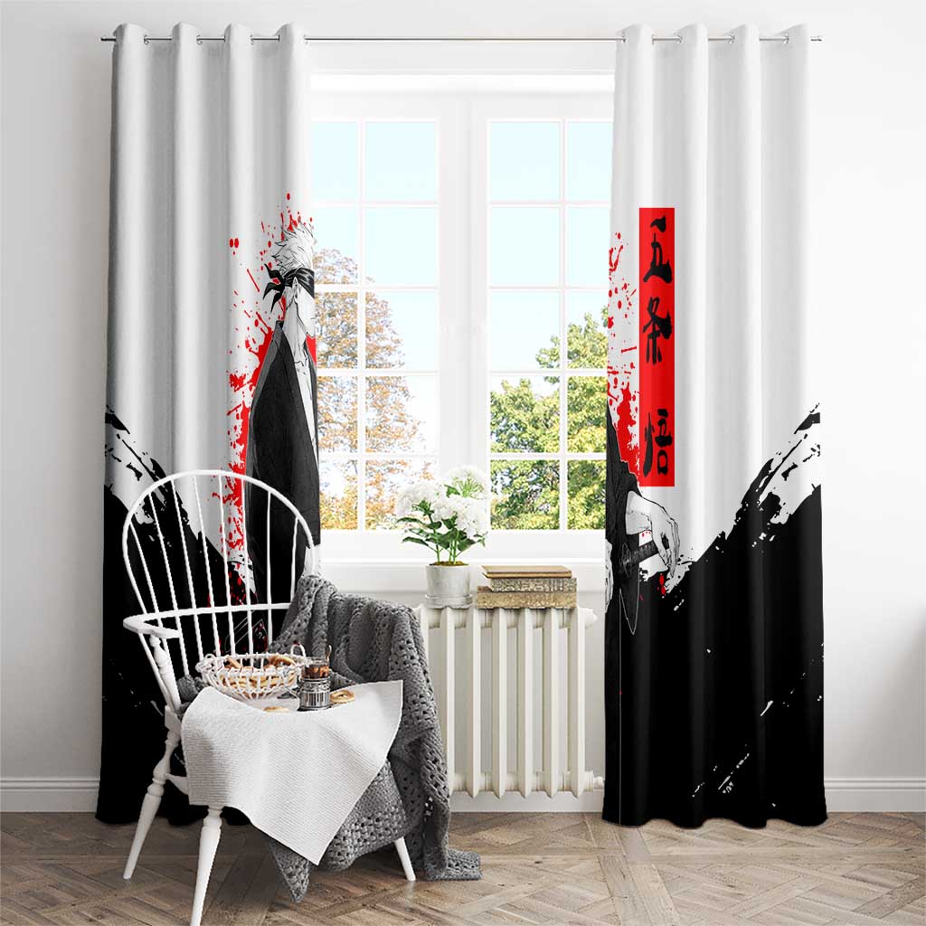 Satoru Gojo Jujutsu Kaisen Samurai Style Window Curtain with Katana, Red Kanji and Oni Mask Illustration - The Mazicc