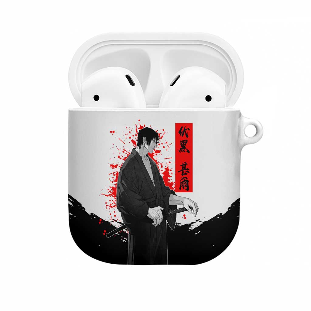 Toji Fushiguro Jujutsu Kaisen Samurai Theme AirPods Case with Katana, Red Kanji and Oni Mask Artwork - The Mazicc