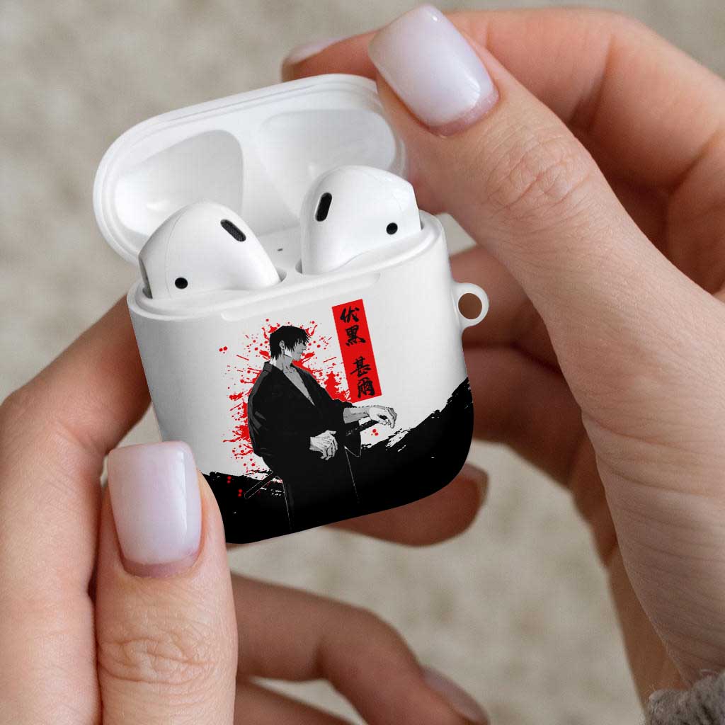 Toji Fushiguro Jujutsu Kaisen Samurai Theme AirPods Case with Katana, Red Kanji and Oni Mask Artwork - The Mazicc