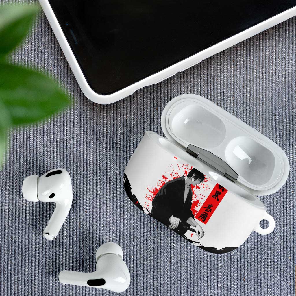 Toji Fushiguro Jujutsu Kaisen Samurai Theme AirPods Case with Katana, Red Kanji and Oni Mask Artwork - The Mazicc