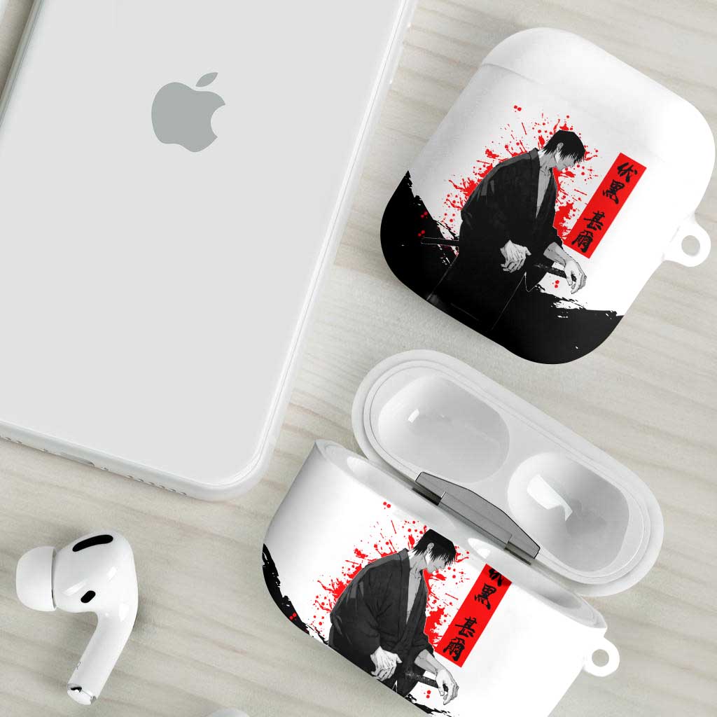 Toji Fushiguro Jujutsu Kaisen Samurai Theme AirPods Case with Katana, Red Kanji and Oni Mask Artwork - The Mazicc