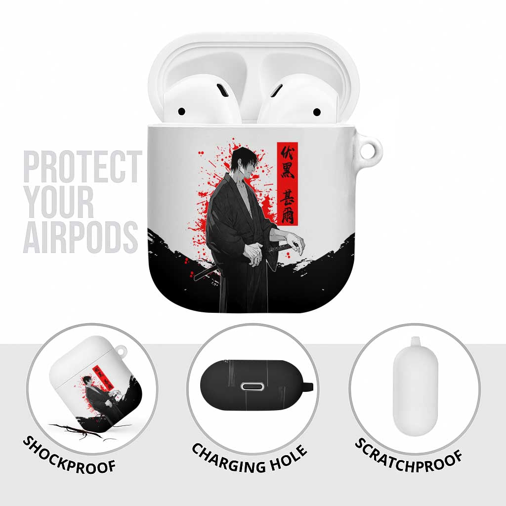Toji Fushiguro Jujutsu Kaisen Samurai Theme AirPods Case with Katana, Red Kanji and Oni Mask Artwork - The Mazicc