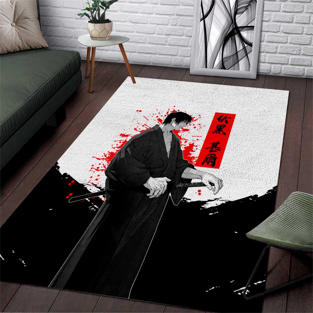Toji Fushiguro Jujutsu Kaisen Samurai Theme Area Rug with Katana, Red Kanji and Oni Mask Artwork - The Mazicc