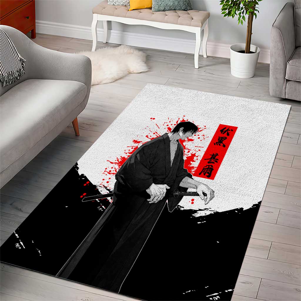 Toji Fushiguro Jujutsu Kaisen Samurai Theme Area Rug with Katana, Red Kanji and Oni Mask Artwork - The Mazicc