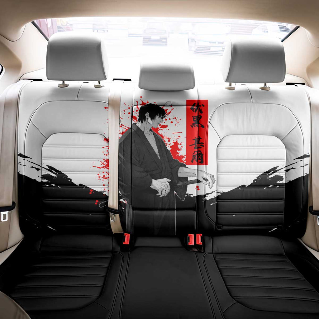 Toji Fushiguro Jujutsu Kaisen Samurai Theme Back Car Seat Cover with Katana, Red Kanji and Oni Mask Artwork - The Mazicc
