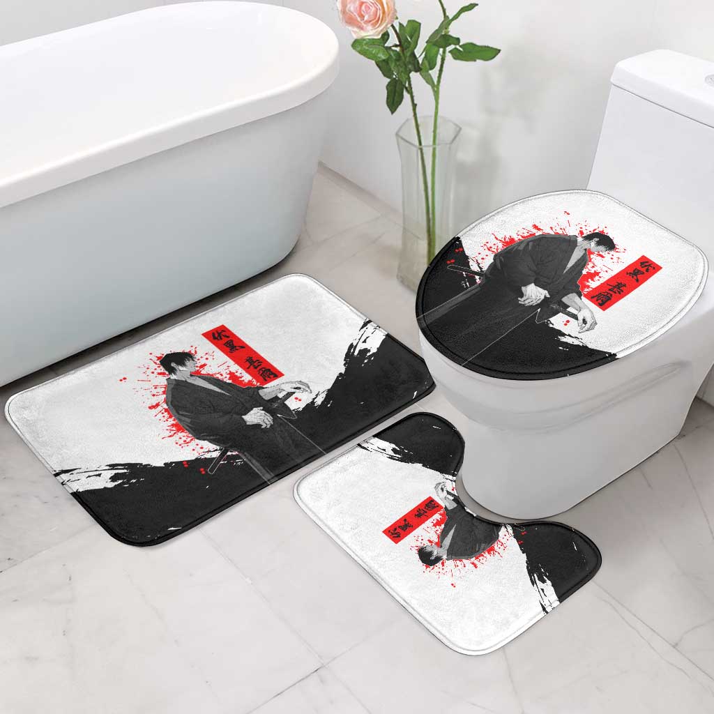 Toji Fushiguro Jujutsu Kaisen Samurai Theme Bathroom Set with Katana, Red Kanji and Oni Mask Artwork - The Mazicc