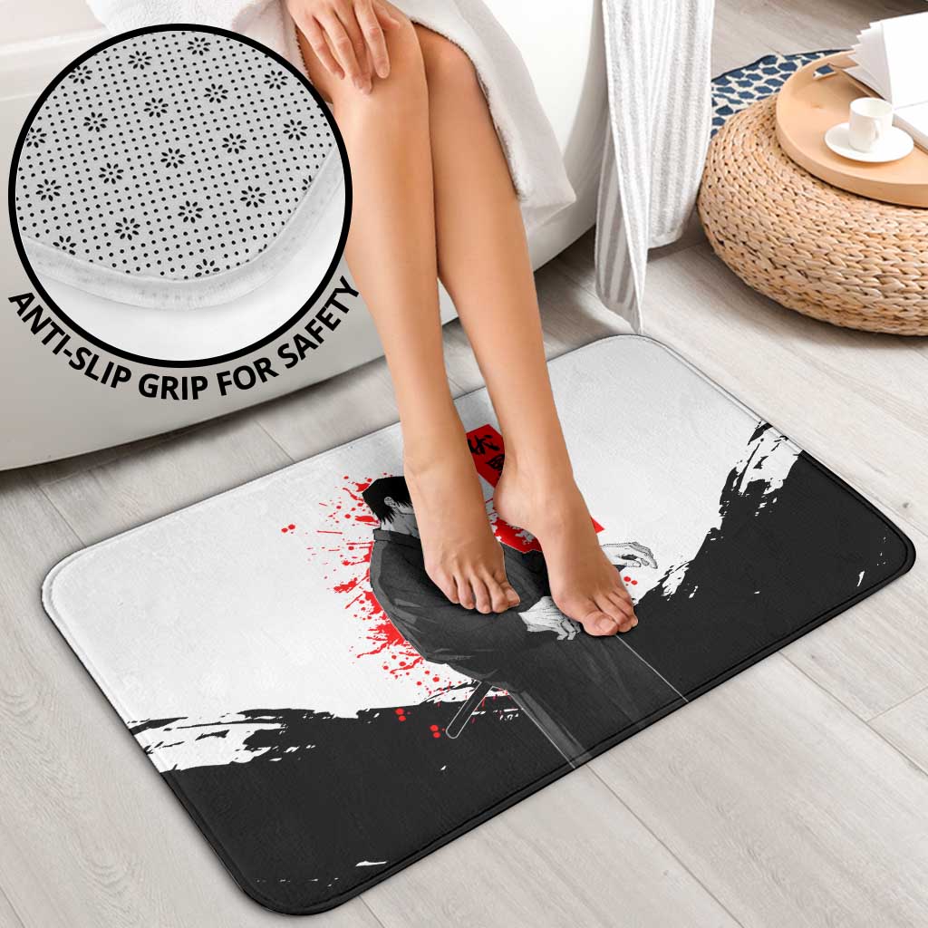 Toji Fushiguro Jujutsu Kaisen Samurai Theme Bathroom Set with Katana, Red Kanji and Oni Mask Artwork - The Mazicc