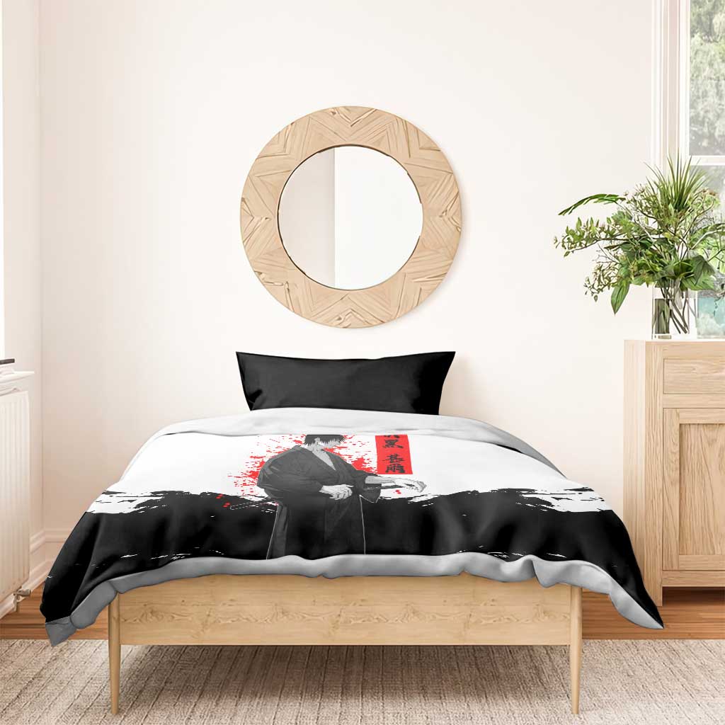 Toji Fushiguro Jujutsu Kaisen Samurai Theme Bedding Set with Katana, Red Kanji and Oni Mask Artwork - The Mazicc