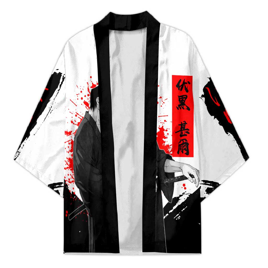 Toji Fushiguro Jujutsu Kaisen Samurai Theme Kimono with Katana, Red Kanji and Oni Mask Artwork - The Mazicc