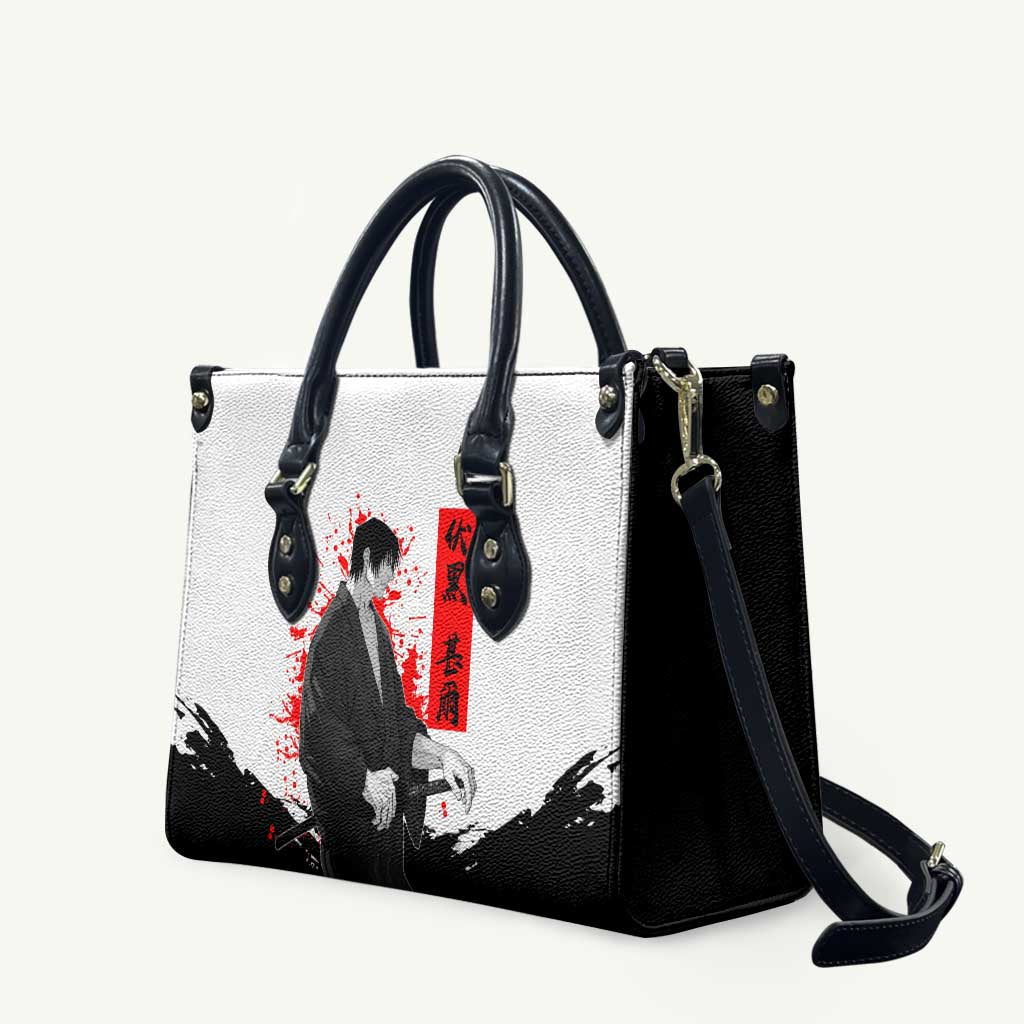 Toji Fushiguro Jujutsu Kaisen Samurai Theme Leather Bag with Katana, Red Kanji and Oni Mask Artwork - The Mazicc