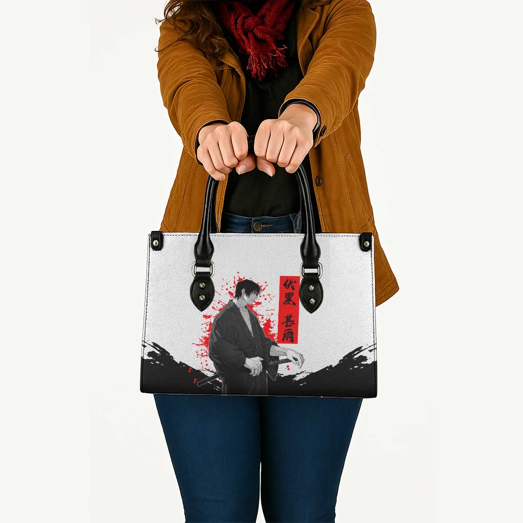 Toji Fushiguro Jujutsu Kaisen Samurai Theme Leather Bag with Katana, Red Kanji and Oni Mask Artwork - The Mazicc