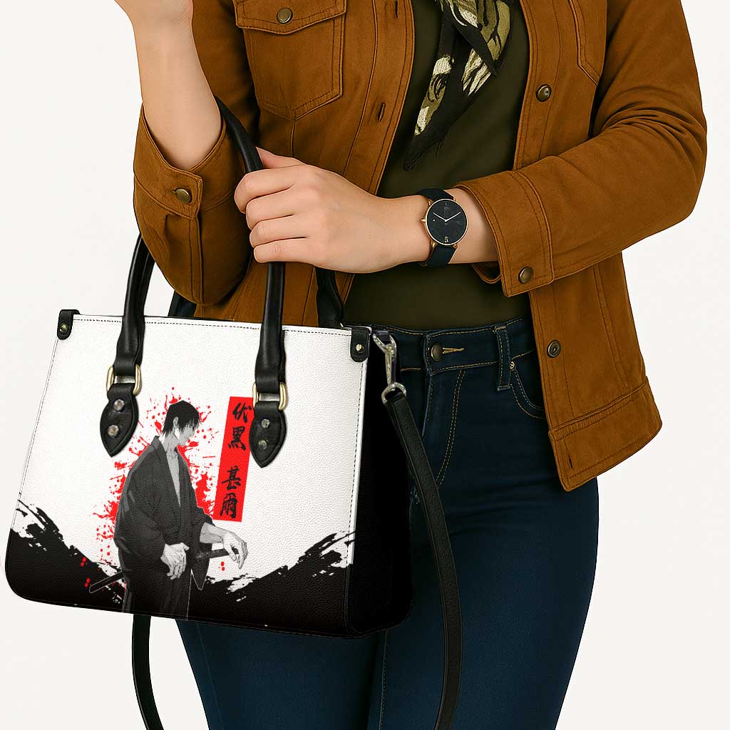 Toji Fushiguro Jujutsu Kaisen Samurai Theme Leather Bag with Katana, Red Kanji and Oni Mask Artwork - The Mazicc