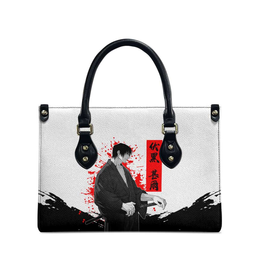 Toji Fushiguro Jujutsu Kaisen Samurai Theme Leather Bag with Katana, Red Kanji and Oni Mask Artwork - The Mazicc