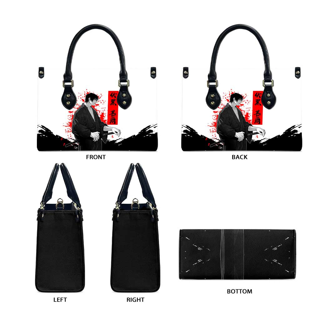Toji Fushiguro Jujutsu Kaisen Samurai Theme Leather Bag with Katana, Red Kanji and Oni Mask Artwork - The Mazicc