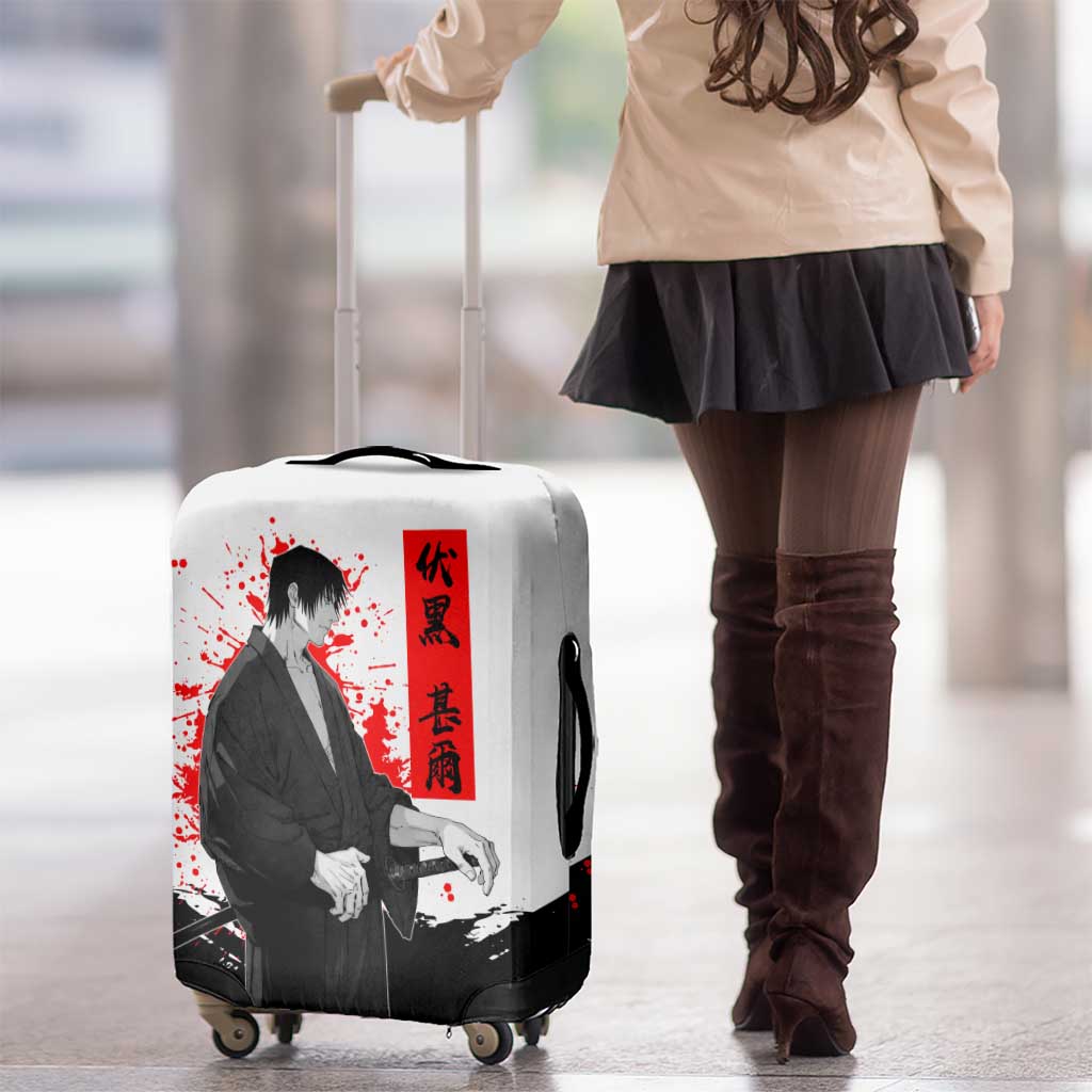 Toji Fushiguro Jujutsu Kaisen Samurai Theme Luggage Cover with Katana, Red Kanji and Oni Mask Artwork - The Mazicc