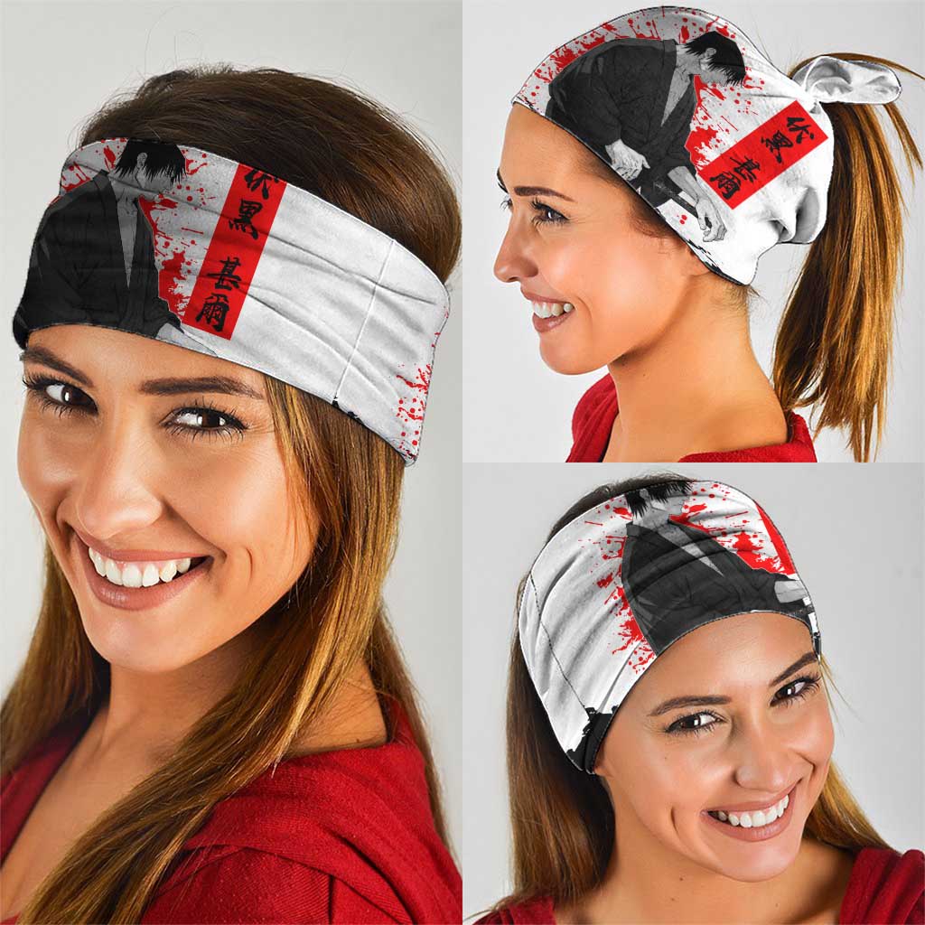 Toji Fushiguro Jujutsu Kaisen Samurai Theme Neck Gaiter with Katana, Red Kanji and Oni Mask Artwork - The Mazicc