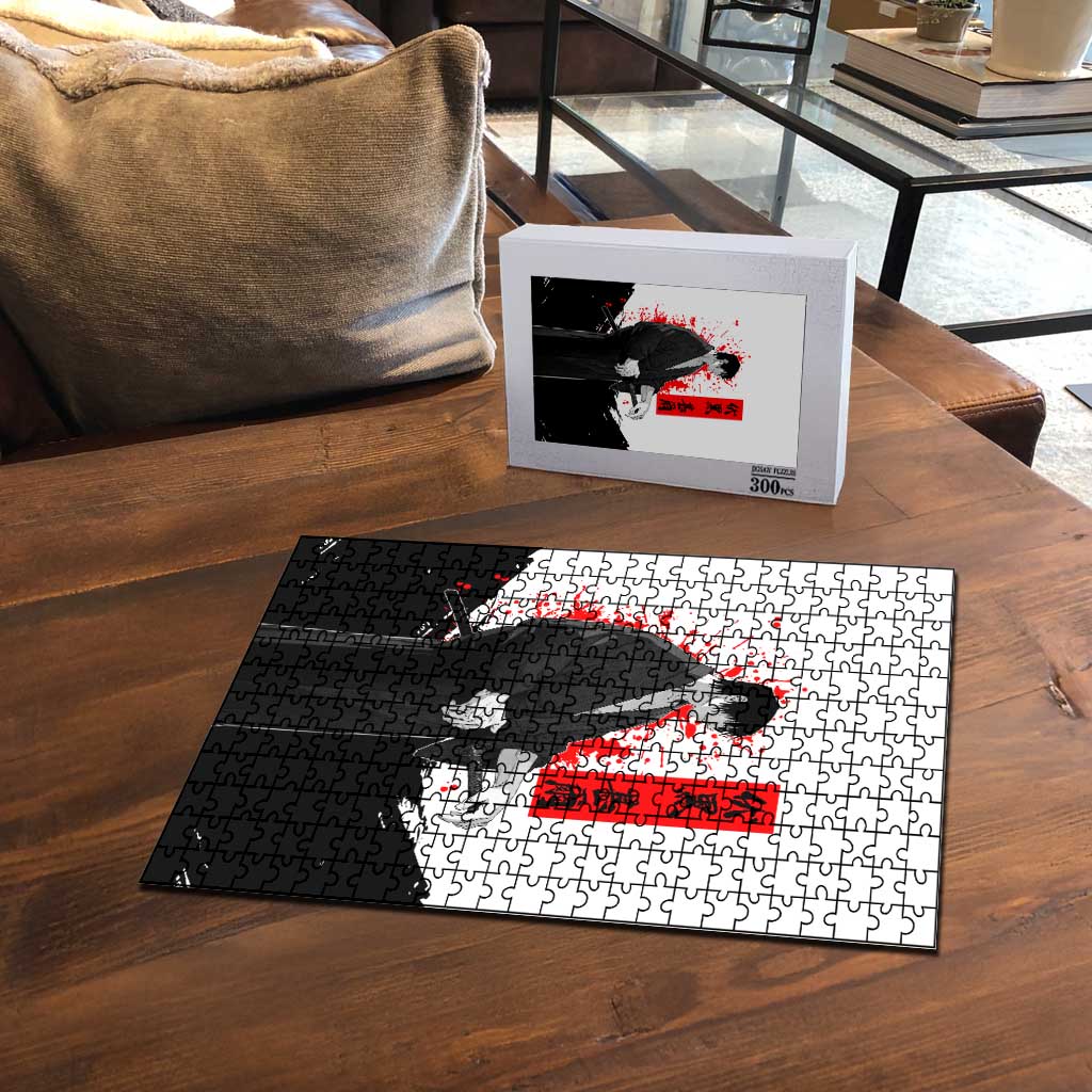Toji Fushiguro Jujutsu Kaisen Samurai Theme Puzzle with Katana, Red Kanji and Oni Mask Artwork - The Mazicc