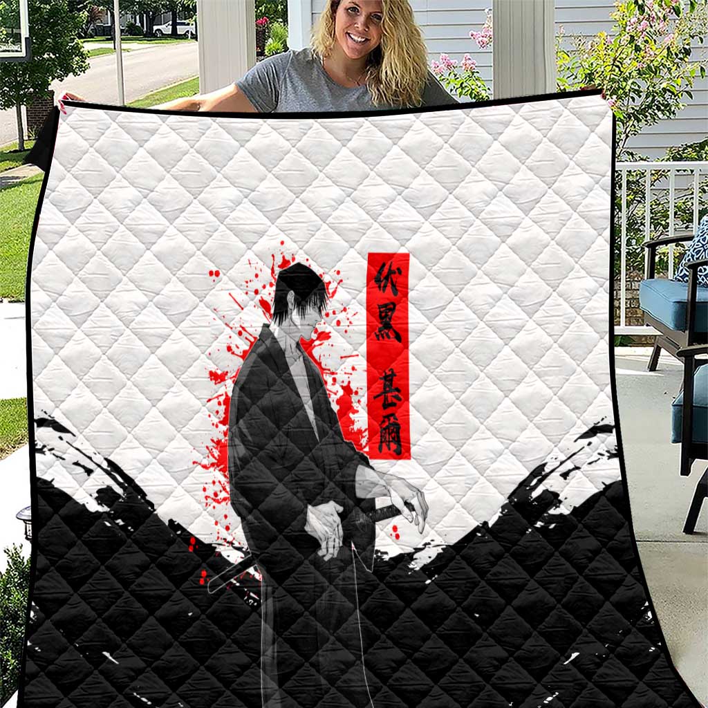 Toji Fushiguro Jujutsu Kaisen Samurai Theme Quilt with Katana, Red Kanji and Oni Mask Artwork - The Mazicc