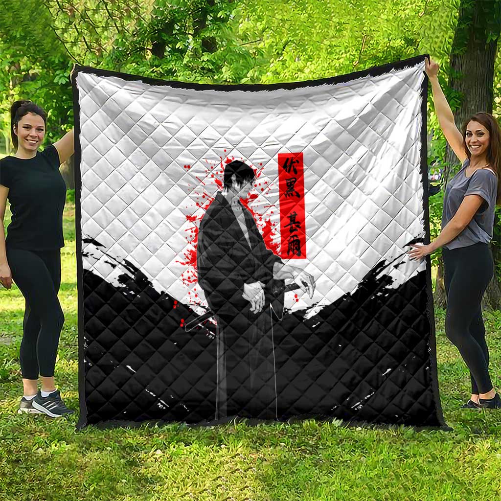 Toji Fushiguro Jujutsu Kaisen Samurai Theme Quilt with Katana, Red Kanji and Oni Mask Artwork - The Mazicc