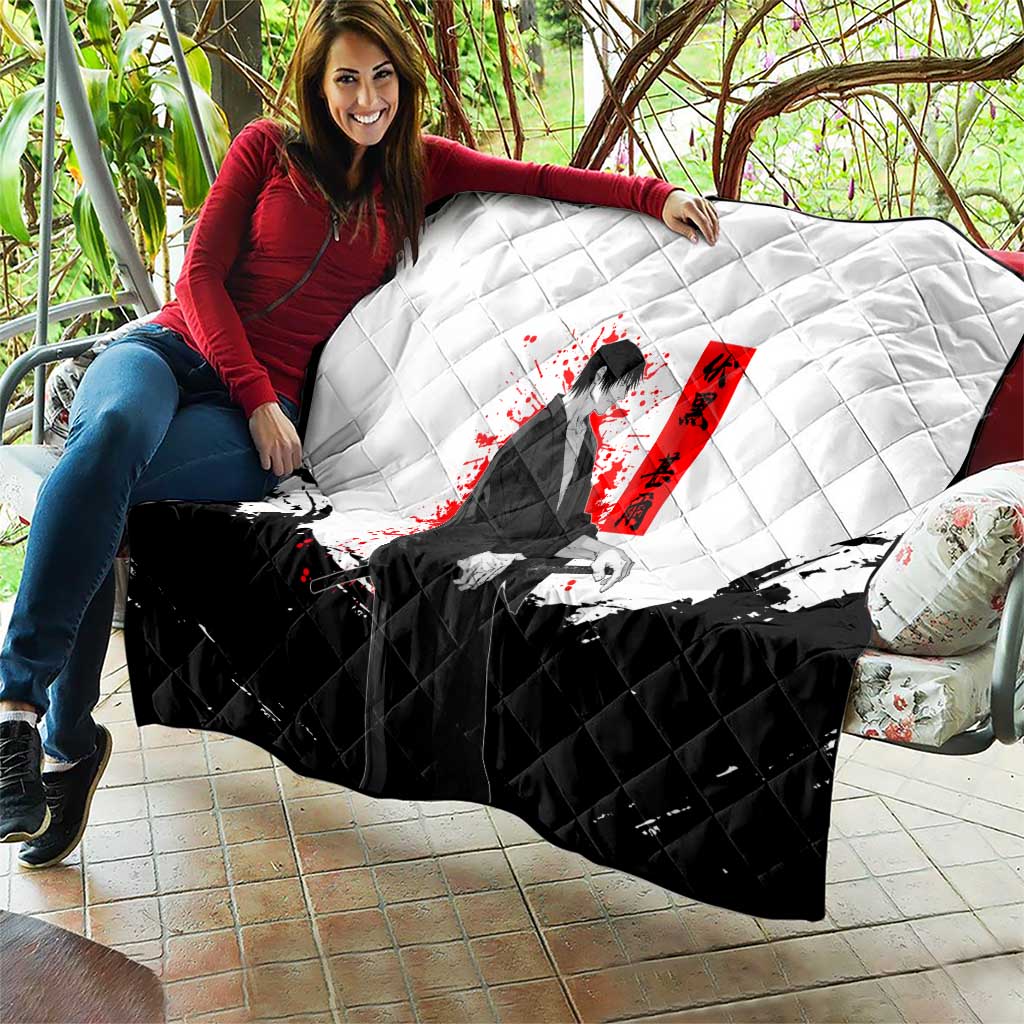 Toji Fushiguro Jujutsu Kaisen Samurai Theme Quilt with Katana, Red Kanji and Oni Mask Artwork - The Mazicc