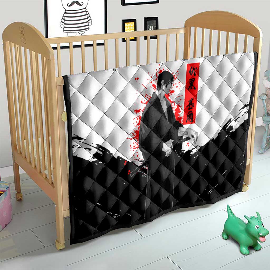 Toji Fushiguro Jujutsu Kaisen Samurai Theme Quilt with Katana, Red Kanji and Oni Mask Artwork - The Mazicc