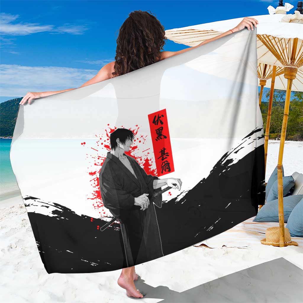Toji Fushiguro Jujutsu Kaisen Samurai Theme Sarong with Katana, Red Kanji and Oni Mask Artwork - The Mazicc