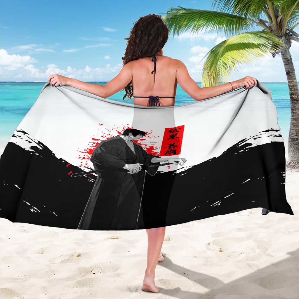 Toji Fushiguro Jujutsu Kaisen Samurai Theme Sarong with Katana, Red Kanji and Oni Mask Artwork - The Mazicc
