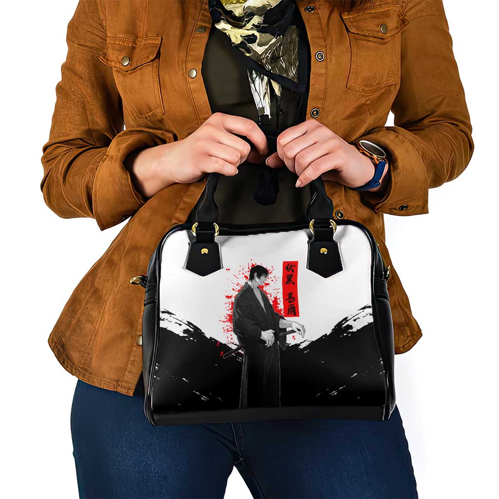 Toji Fushiguro Jujutsu Kaisen Samurai Theme Shoulder Handbag with Katana, Red Kanji and Oni Mask Artwork - The Mazicc