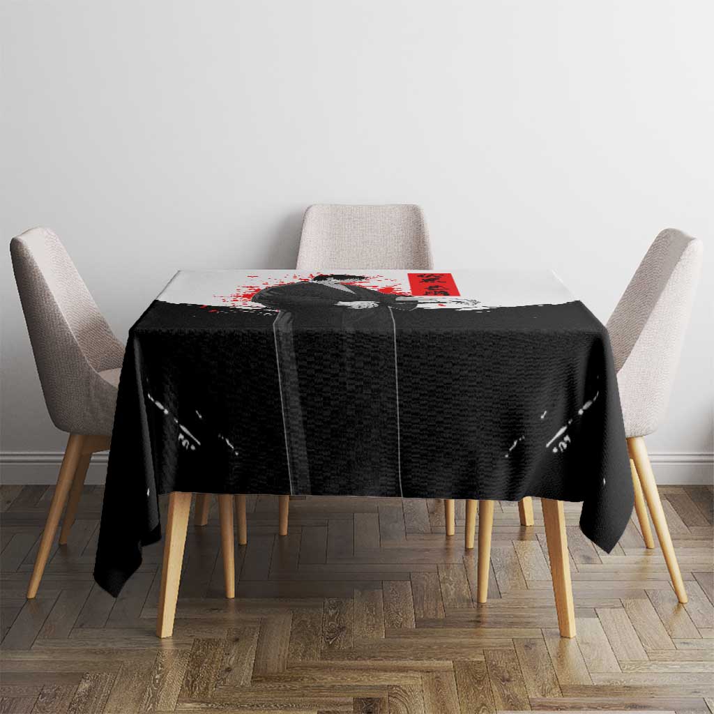 Toji Fushiguro Jujutsu Kaisen Samurai Theme Tablecloth with Katana, Red Kanji and Oni Mask Artwork - The Mazicc