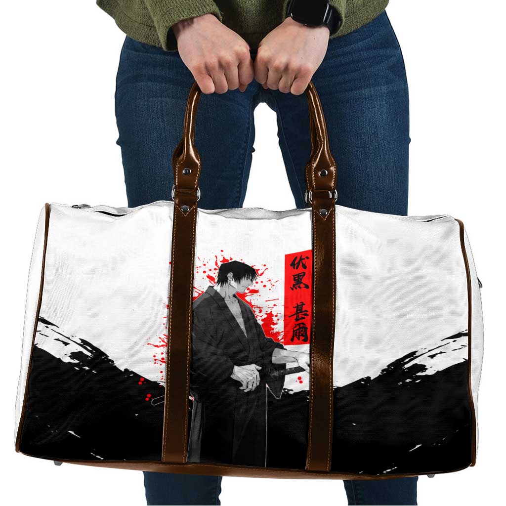 Toji Fushiguro Jujutsu Kaisen Samurai Theme Travel Bag with Katana, Red Kanji and Oni Mask Artwork - The Mazicc