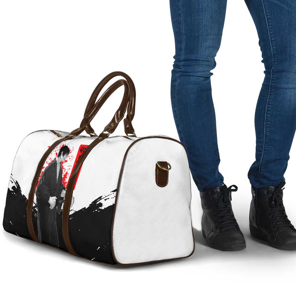 Toji Fushiguro Jujutsu Kaisen Samurai Theme Travel Bag with Katana, Red Kanji and Oni Mask Artwork - The Mazicc