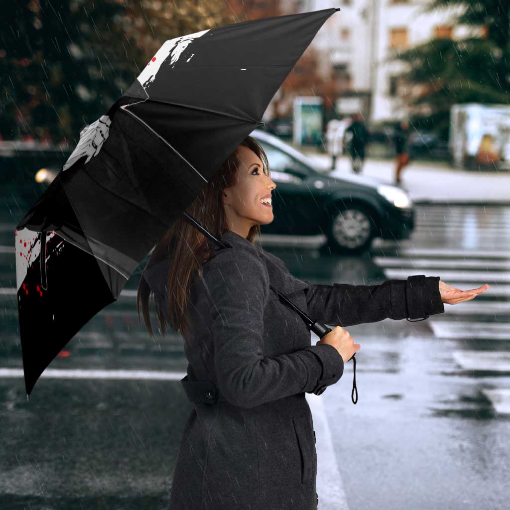 Toji Fushiguro Jujutsu Kaisen Samurai Theme Umbrella with Katana, Red Kanji and Oni Mask Artwork - The Mazicc