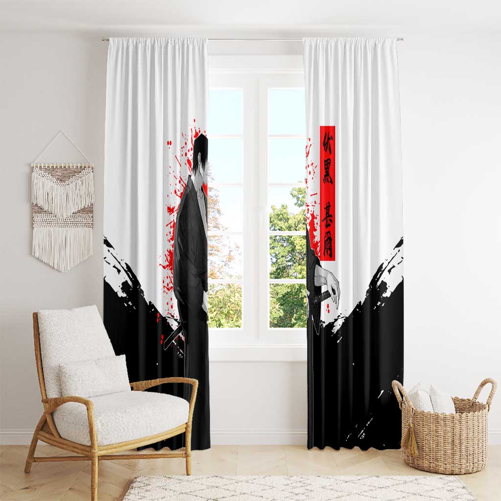 Toji Fushiguro Jujutsu Kaisen Samurai Theme Window Curtain with Katana, Red Kanji and Oni Mask Artwork - The Mazicc