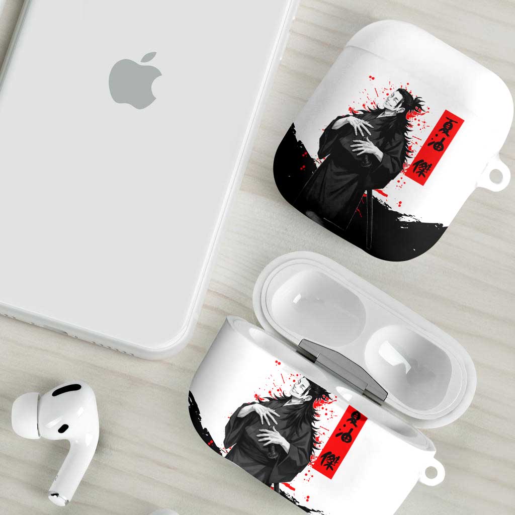 Suguru Geto Jujutsu Kaisen Samurai Style AirPods Case with Katana, Red Kanji Accents and Oni Mask Graphic - The Mazicc