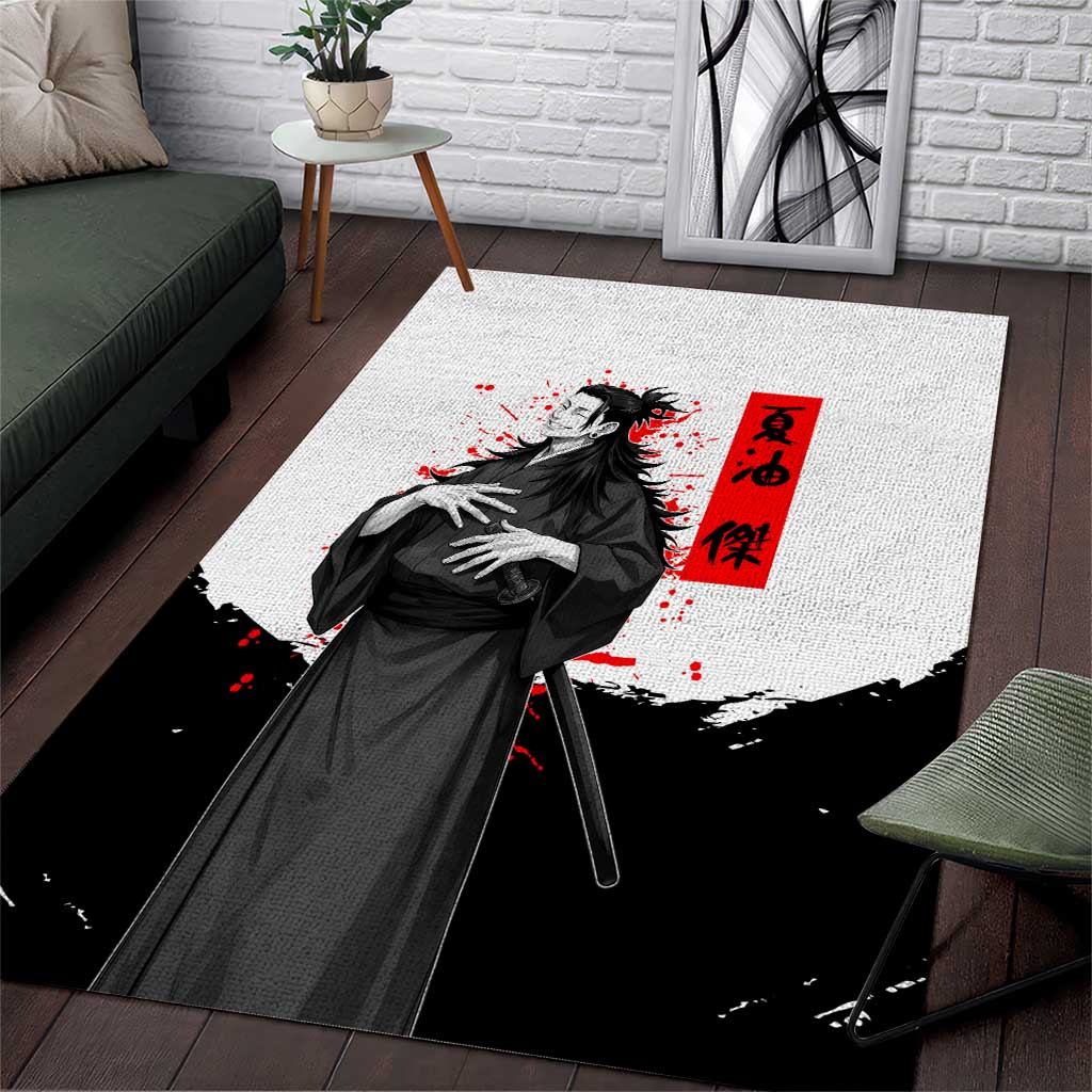 Suguru Geto Jujutsu Kaisen Samurai Style Area Rug with Katana, Red Kanji Accents and Oni Mask Graphic - The Mazicc