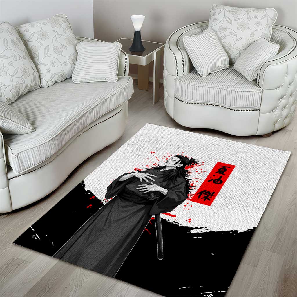 Suguru Geto Jujutsu Kaisen Samurai Style Area Rug with Katana, Red Kanji Accents and Oni Mask Graphic - The Mazicc