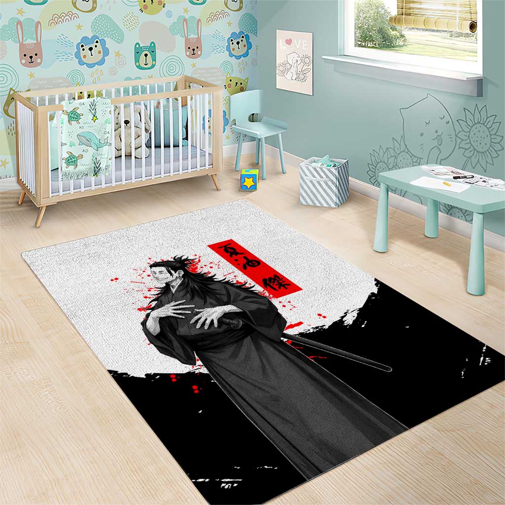 Suguru Geto Jujutsu Kaisen Samurai Style Area Rug with Katana, Red Kanji Accents and Oni Mask Graphic - The Mazicc